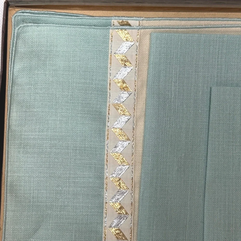 MODERN LIVING Vtg MCM Linen Napkins Placemats Set‎ of 4 Nib But Dirty Teal Cream